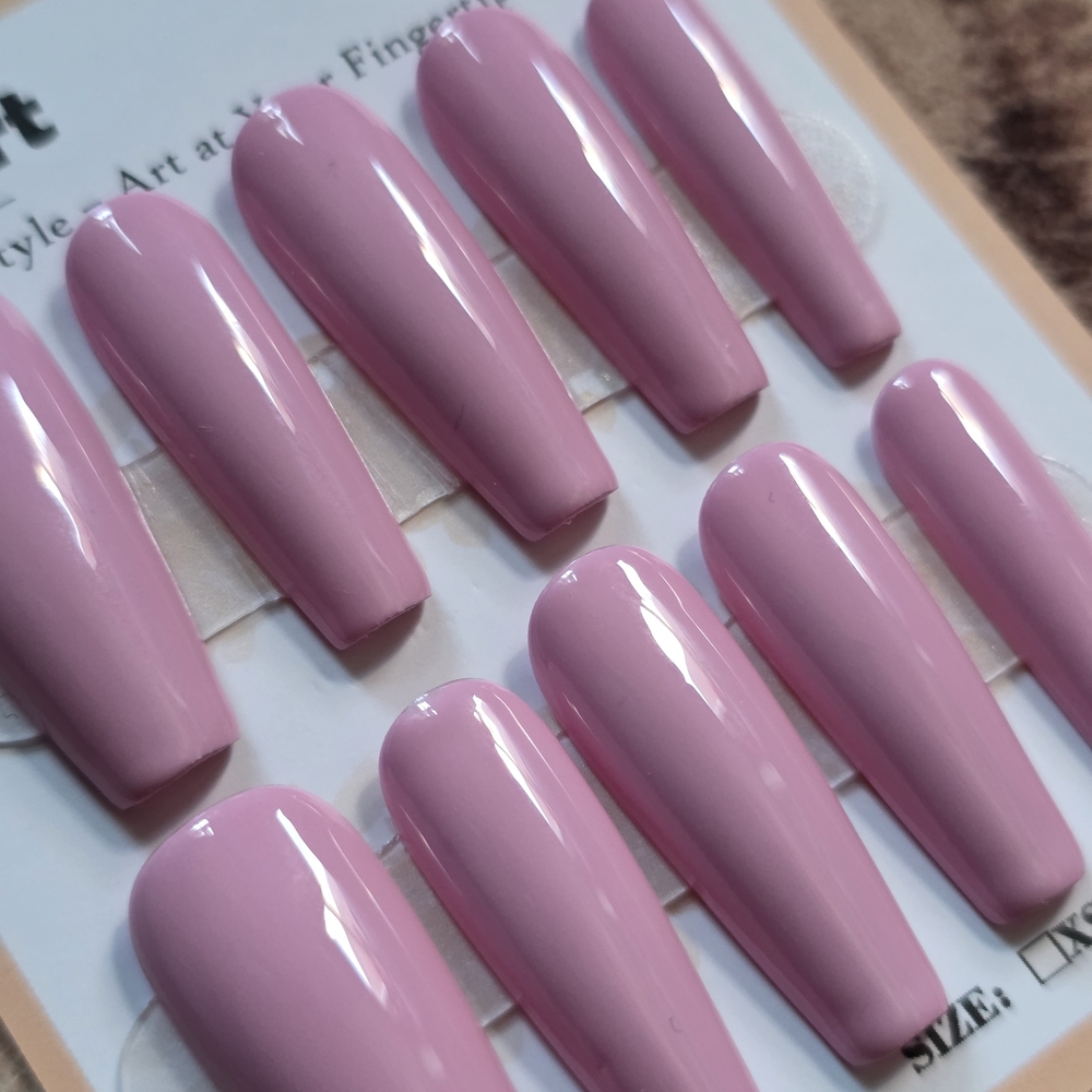 88. Glossy Pink Press-On Nails - Coffin Shape